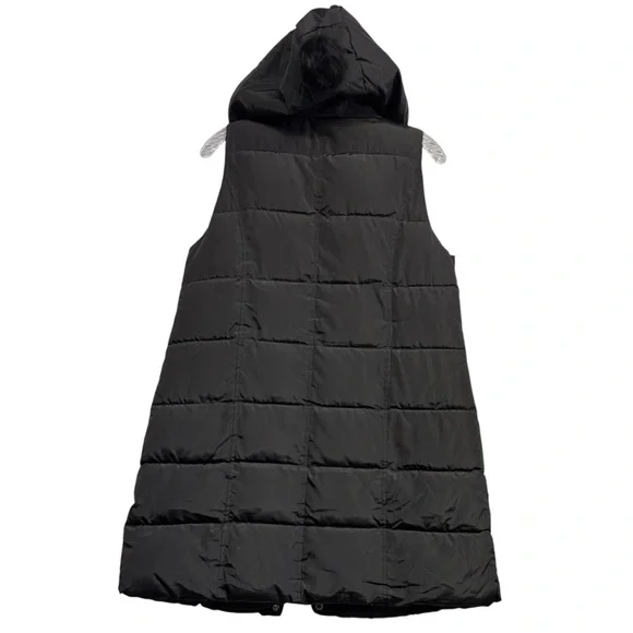 Kafuna Women's Longline Black Puffer Gilet Vest Hooded Quilted Sleeveless Medium - Picture 2 of 10